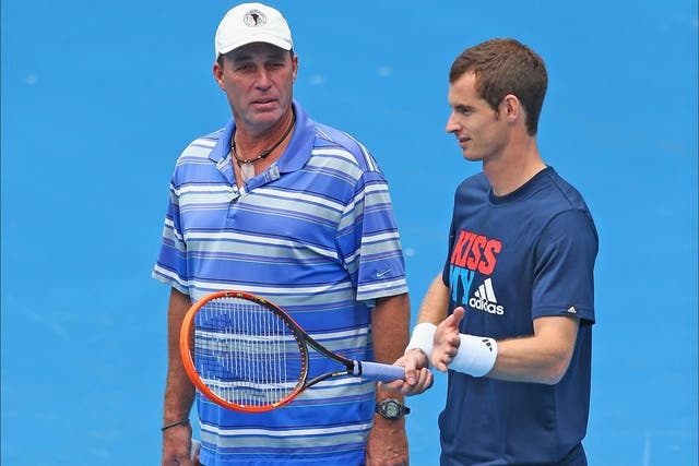 Andy Murray and Ivan Lendl confer during practice before this year’s Australian Open