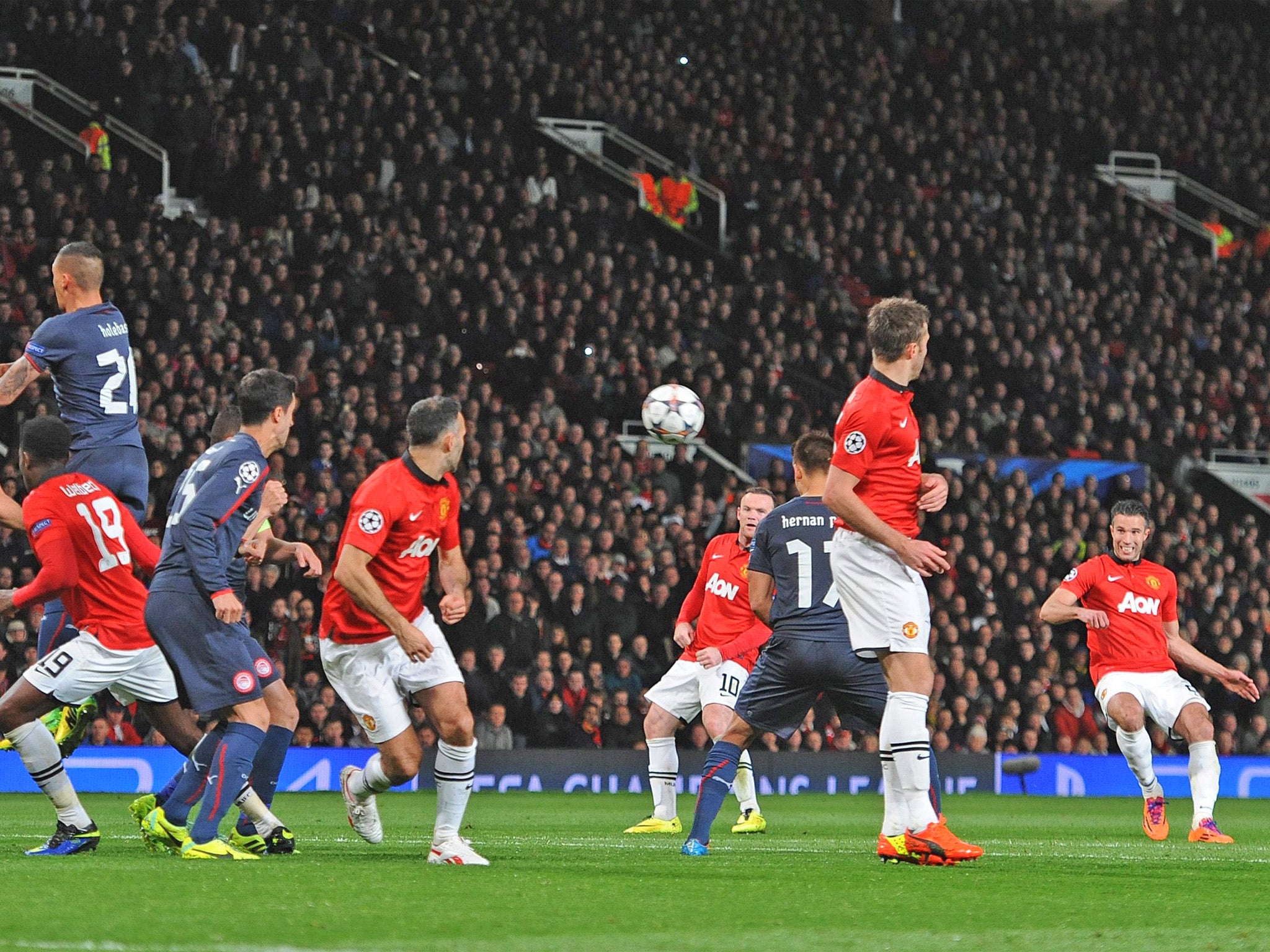 Robin van Persie completes his hat-trick by scoring from a free-kick