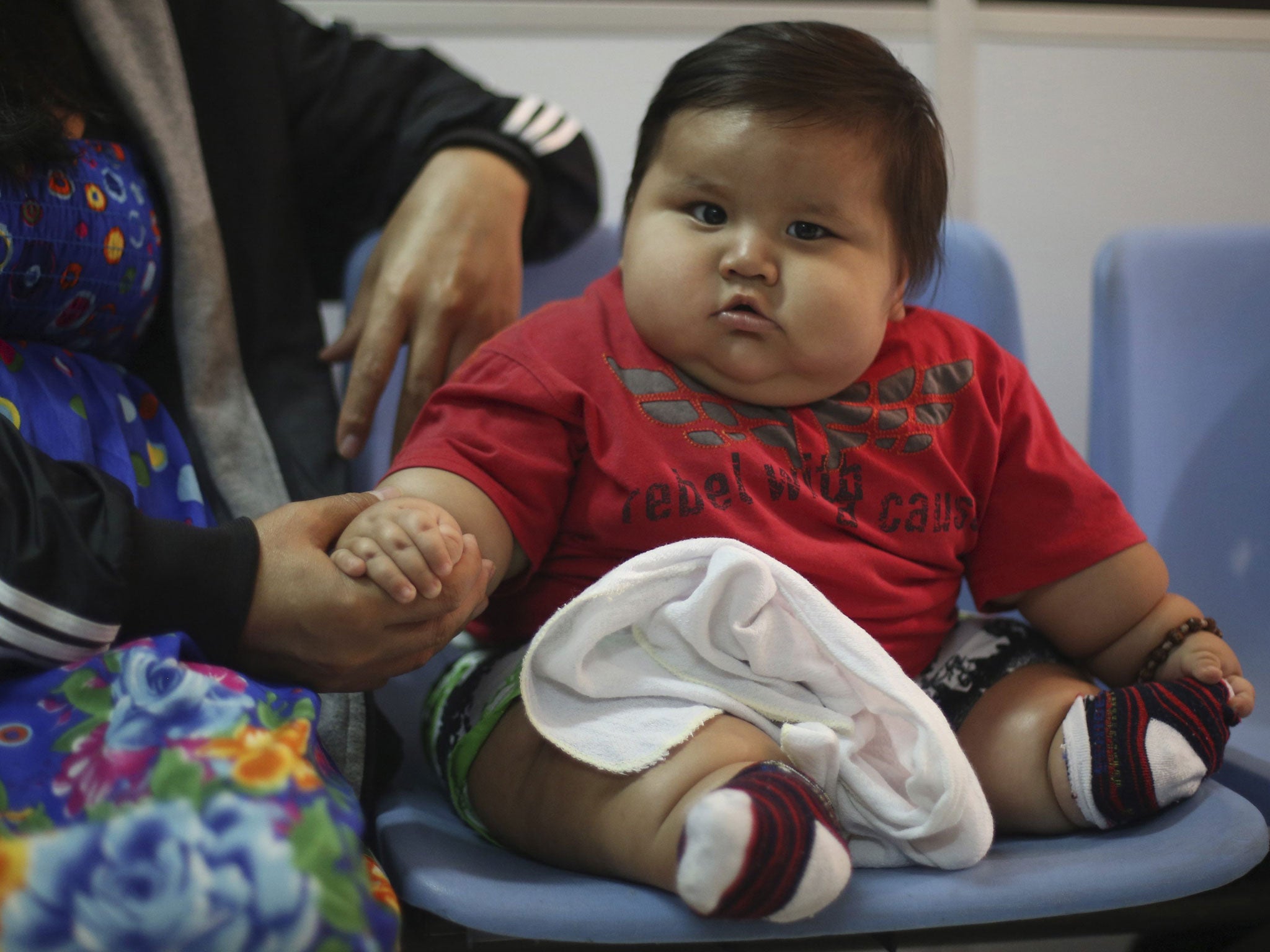 Tipping the scales at over 3st 8-month-old Santiago Mendoza weighs the same as an average six-year-old child, and weighs over three times more than he should, doctors have said.