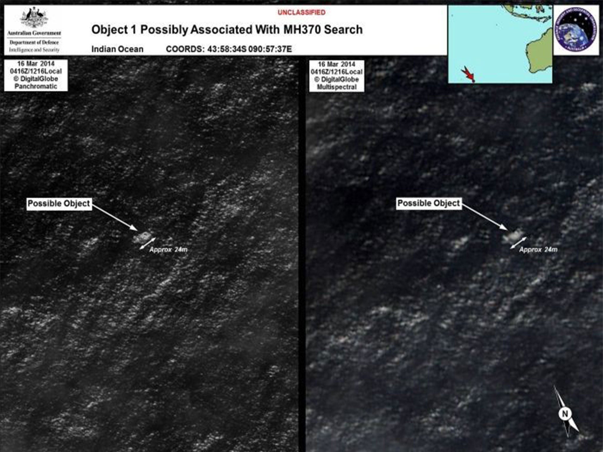 Satellite images of objects in the Indian Ocean which may be from missing Malaysia Airlines flight MH370