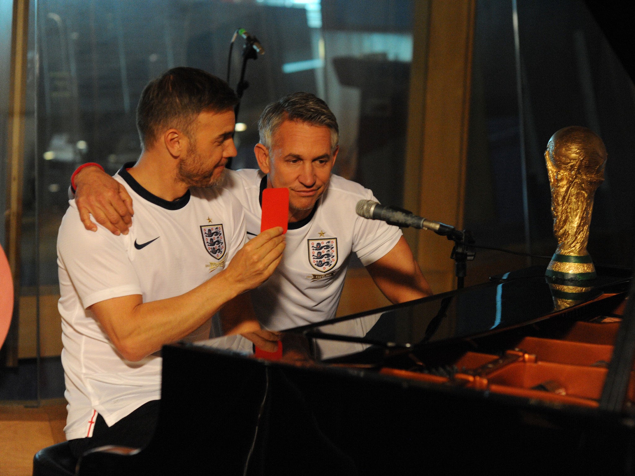 Gary Barlow and Gary Lineker lead the recording of the official England 2014 FIFA World Cup song