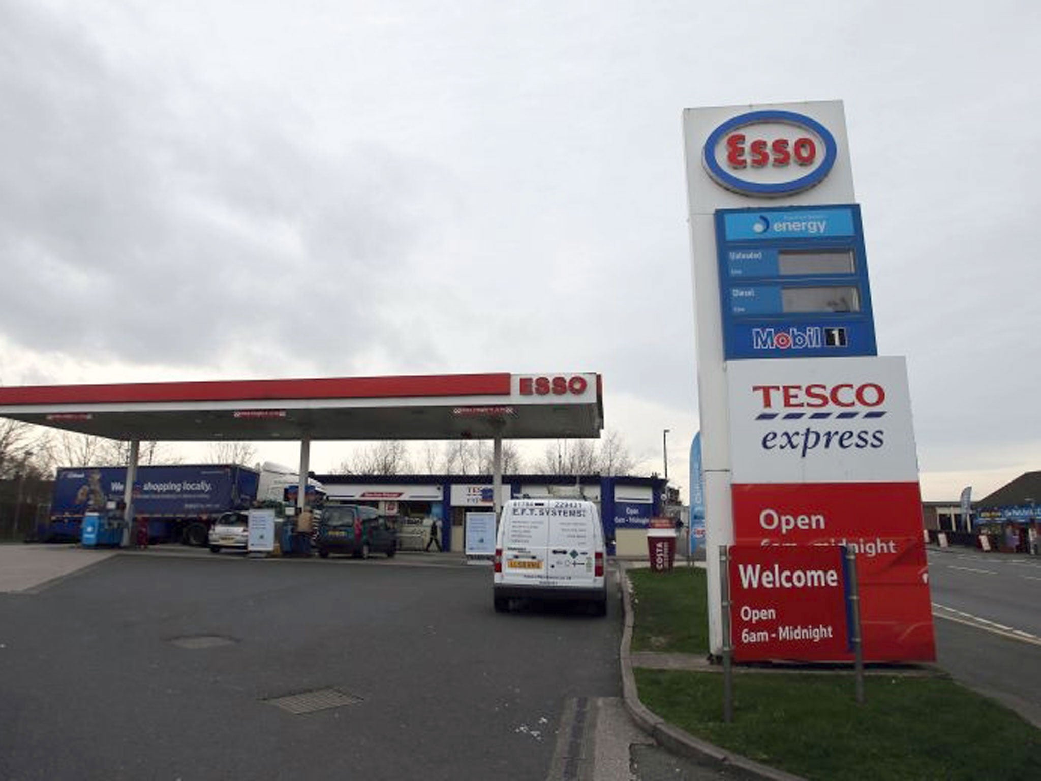 A general view of a Tesco express petrol station where a 50 ft tunnel was dug by thieves