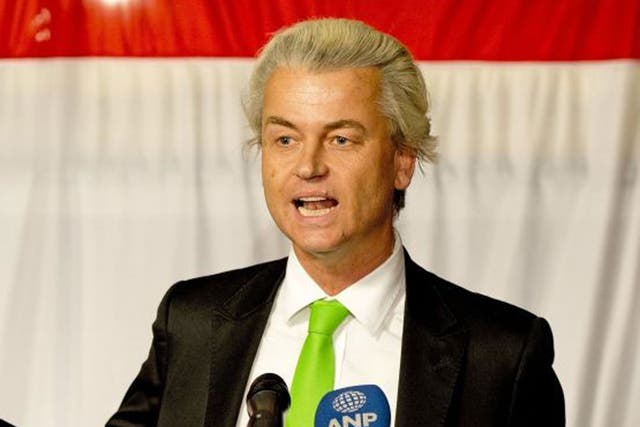 Politician Geert Wilders as he addressed his followers in The Hague on the 19 March 2014