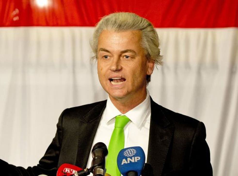 Politician Geert Wilders as he addressed his followers in The Hague on the 19 March 2014
