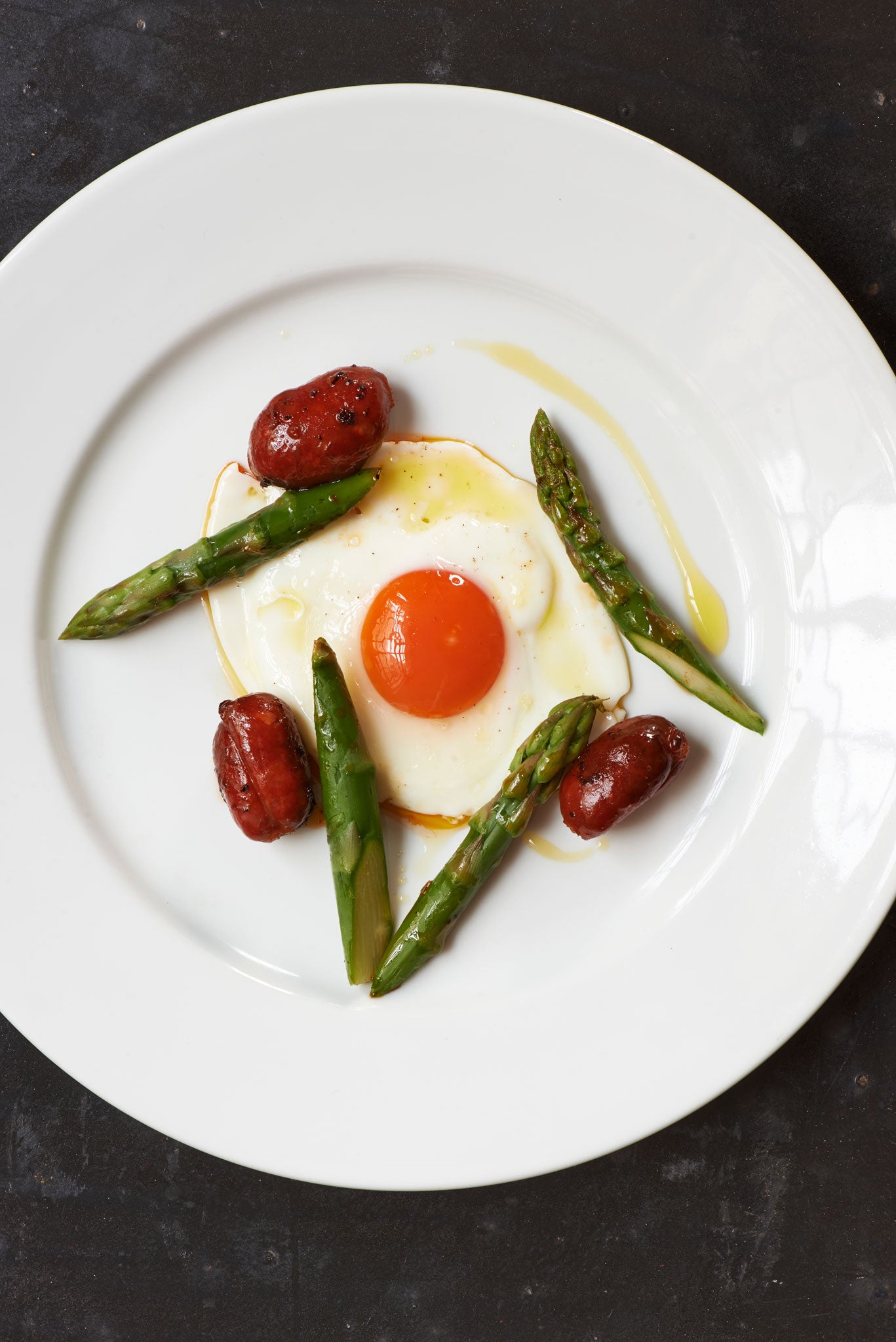 Fried egg, chorizo and asparagus makes a lovely brunch or breakfast