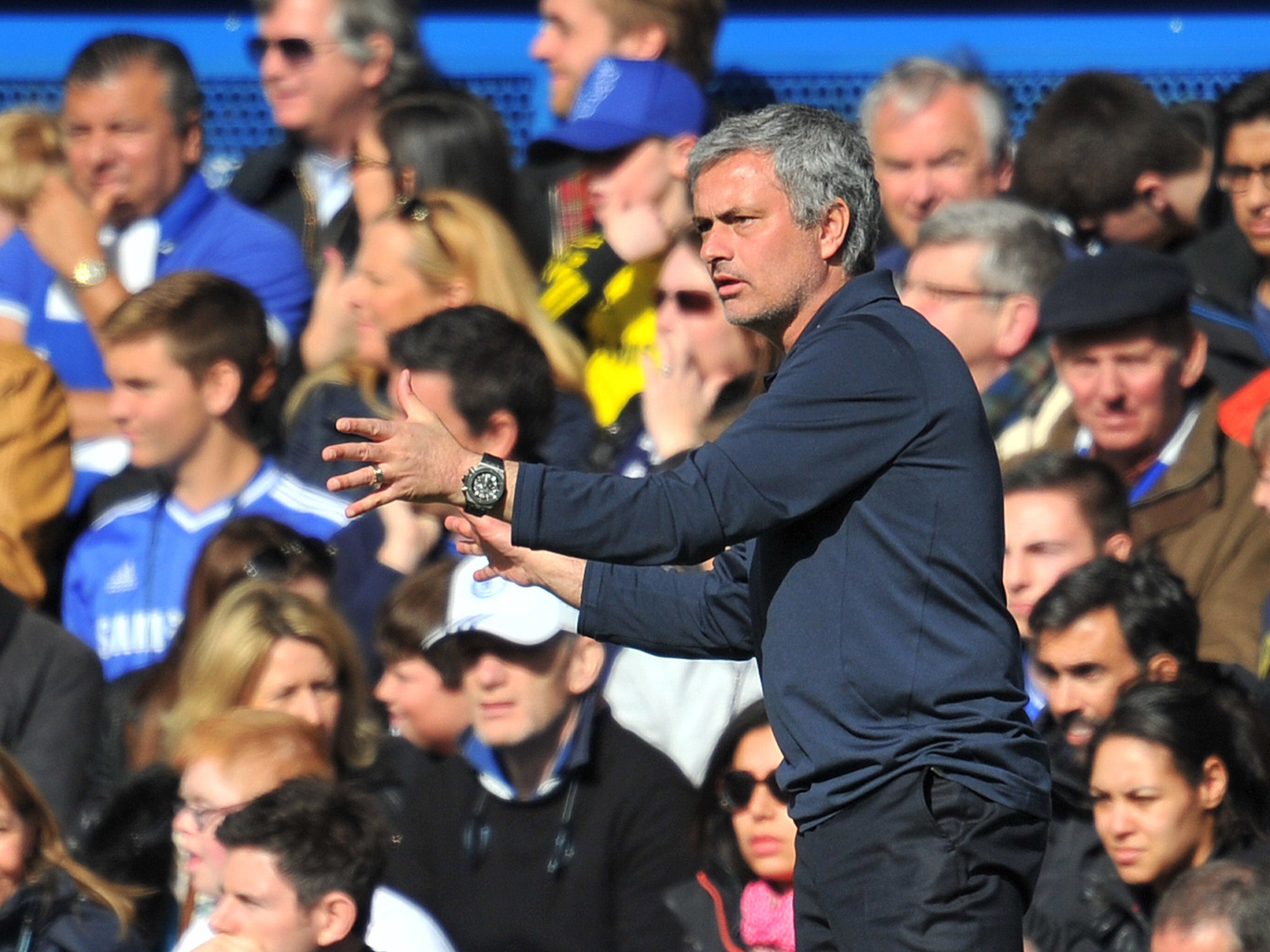 Jose Mourinho gestures on the sideline during Chelsea's 6-0 demolition of Arsenal