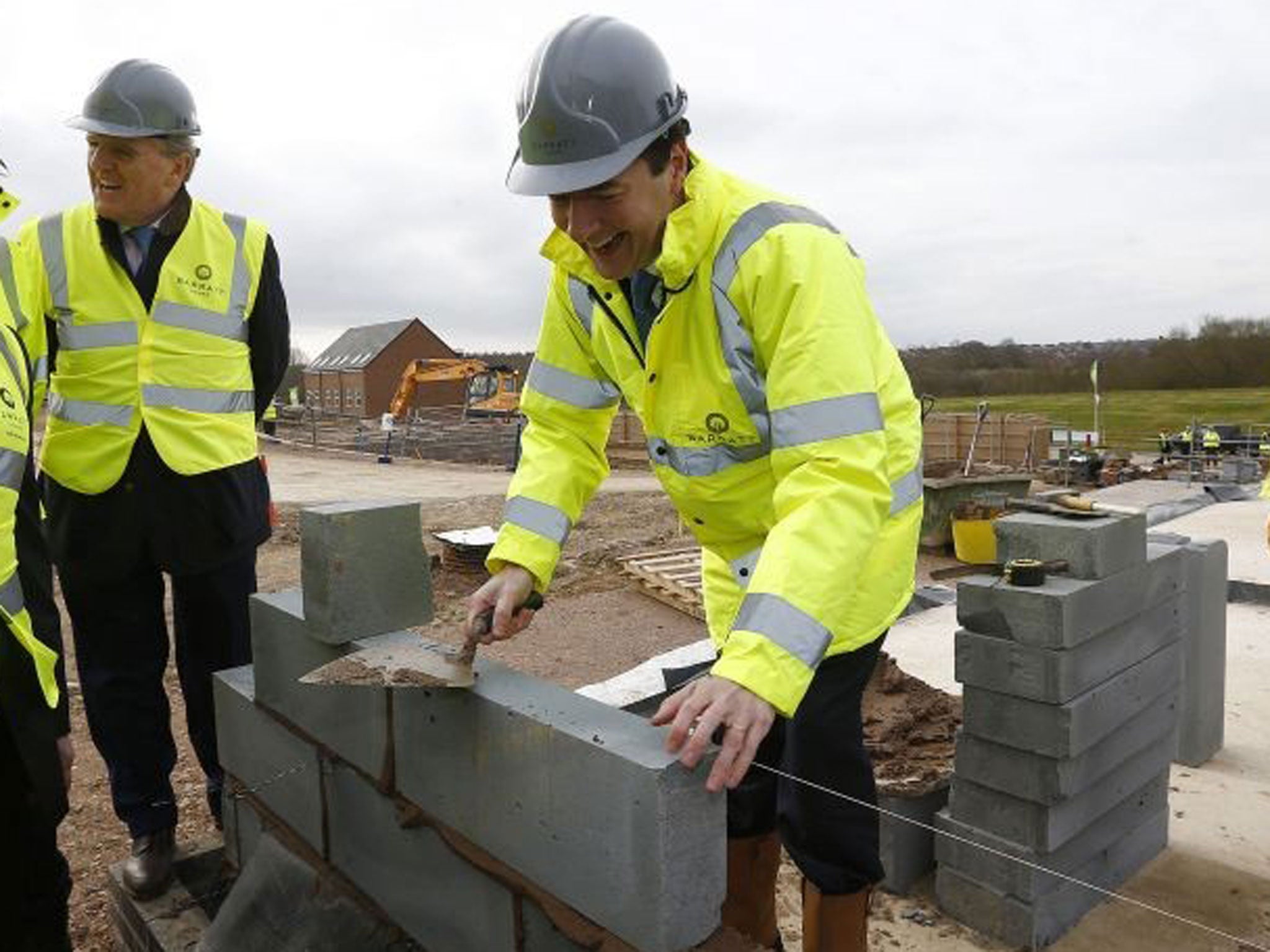 George Osborne during a visit to a Barratt Homes building site in Nuneaton the day after announcing in his budget that the government would extend the equity loan portion of the Help to Buy scheme