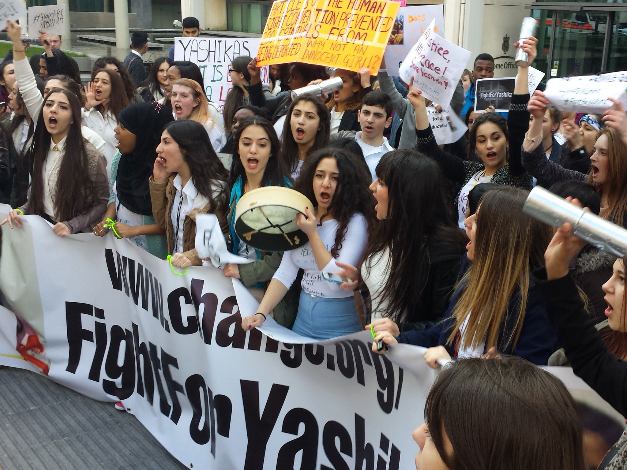 Supporters of Yashika Bageerathi present a petition to the Home Office to stop her being deported