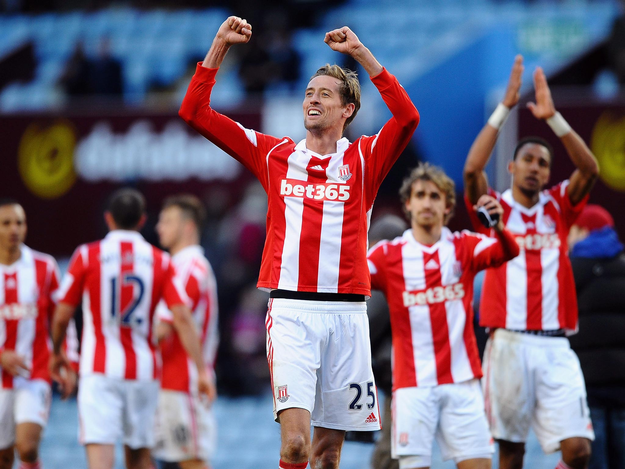 Peter Crouch celebrates Stoke's 4-1 victory over Aston Villa