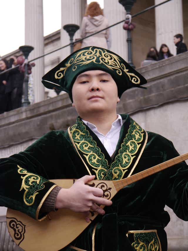 Yelzhan Zhumazhanov, 'dombra' player and student at Queen Mary University, London