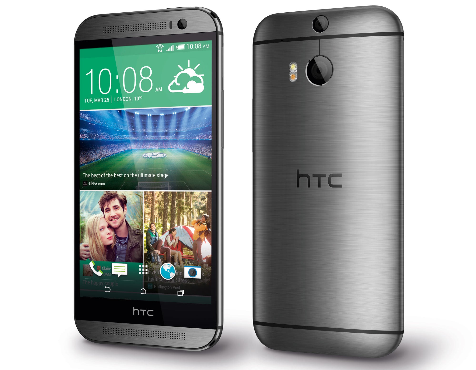 The HTC One M8 comes in Gun Metal (pictured), Gold and Silver