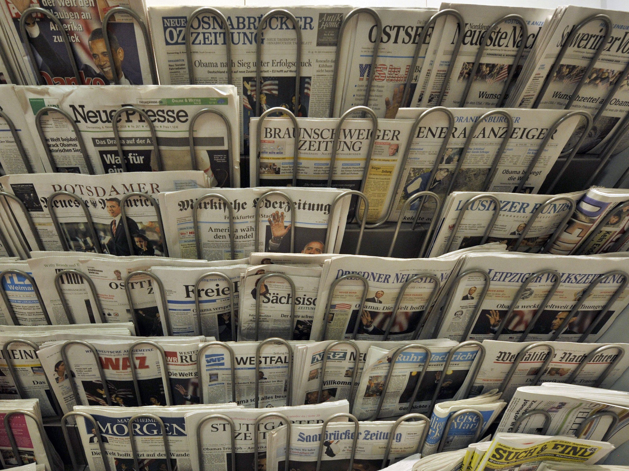 German newspapers, unrelated to the changes at The Oregonian, at a news stand in Berlin.