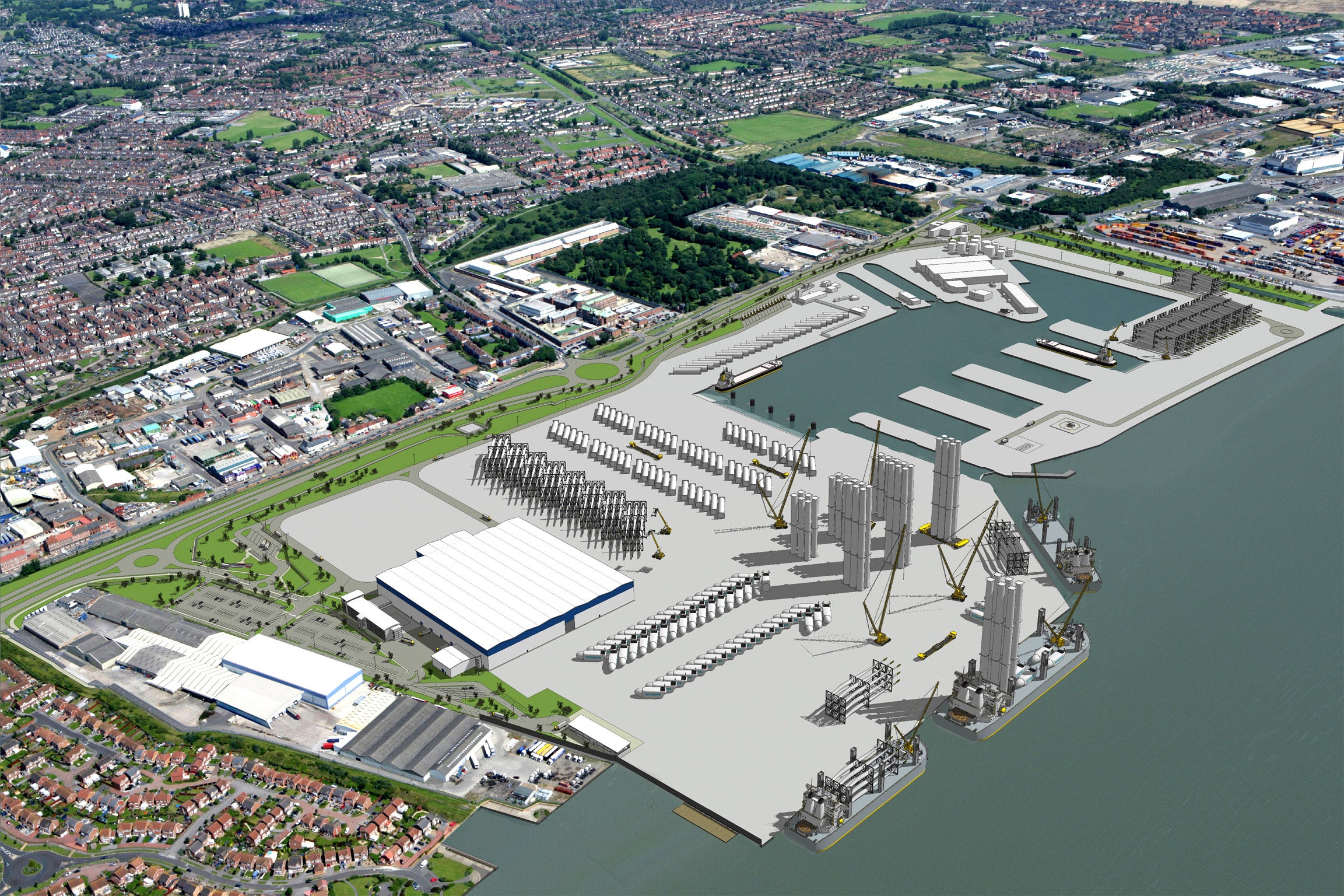 An artist's impression of Siemens' proposed offshore wind project construction assembly and service facility at Green Port Hull