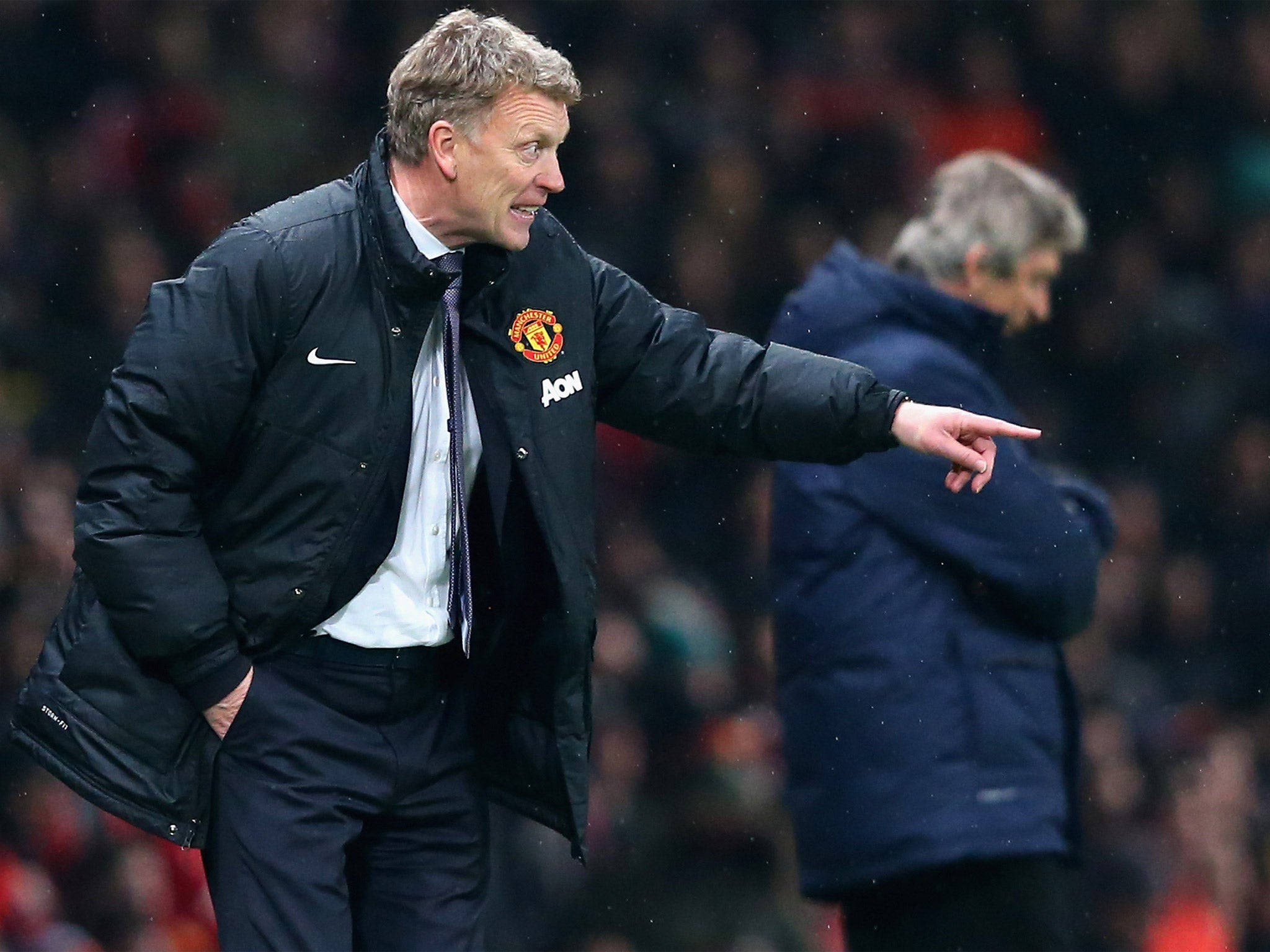 David Moyes issues instructions from the sideline against at Old Trafford on Wednesday night