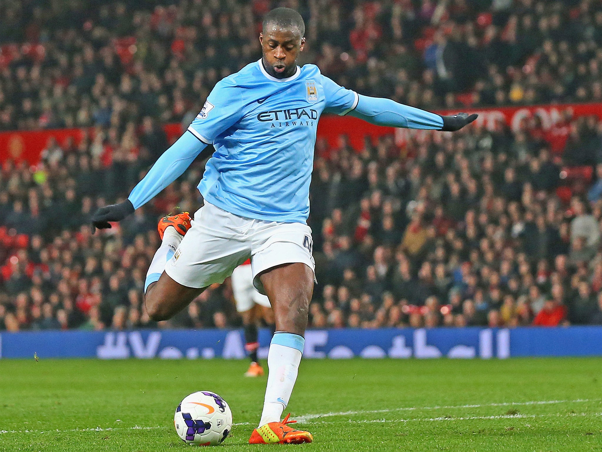 Yaya Toure, pictured scoring against United, is in the form of his life