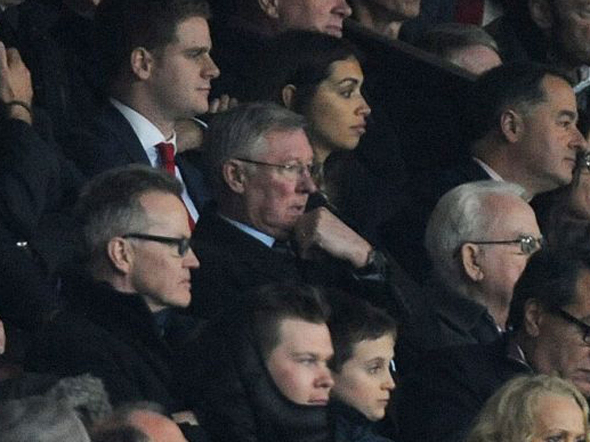 Sir Alex Ferguson looks on at Old Trafford during Manchester United's 3-0 defeat by Manchester City