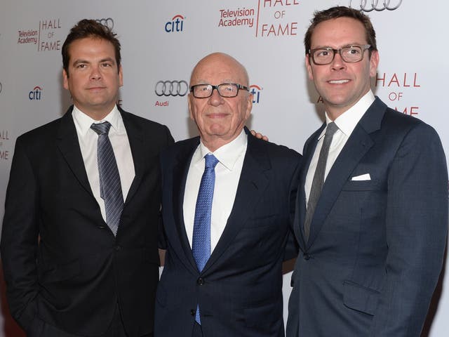 Lachlan Murdoch, Rupert Murdoch and James Murdoch attend The Television Academy's 23rd Hall Of Fame Induction Gala at Regent Beverly Wilshire Hotel on March 11, 2014 in Beverly Hills, California