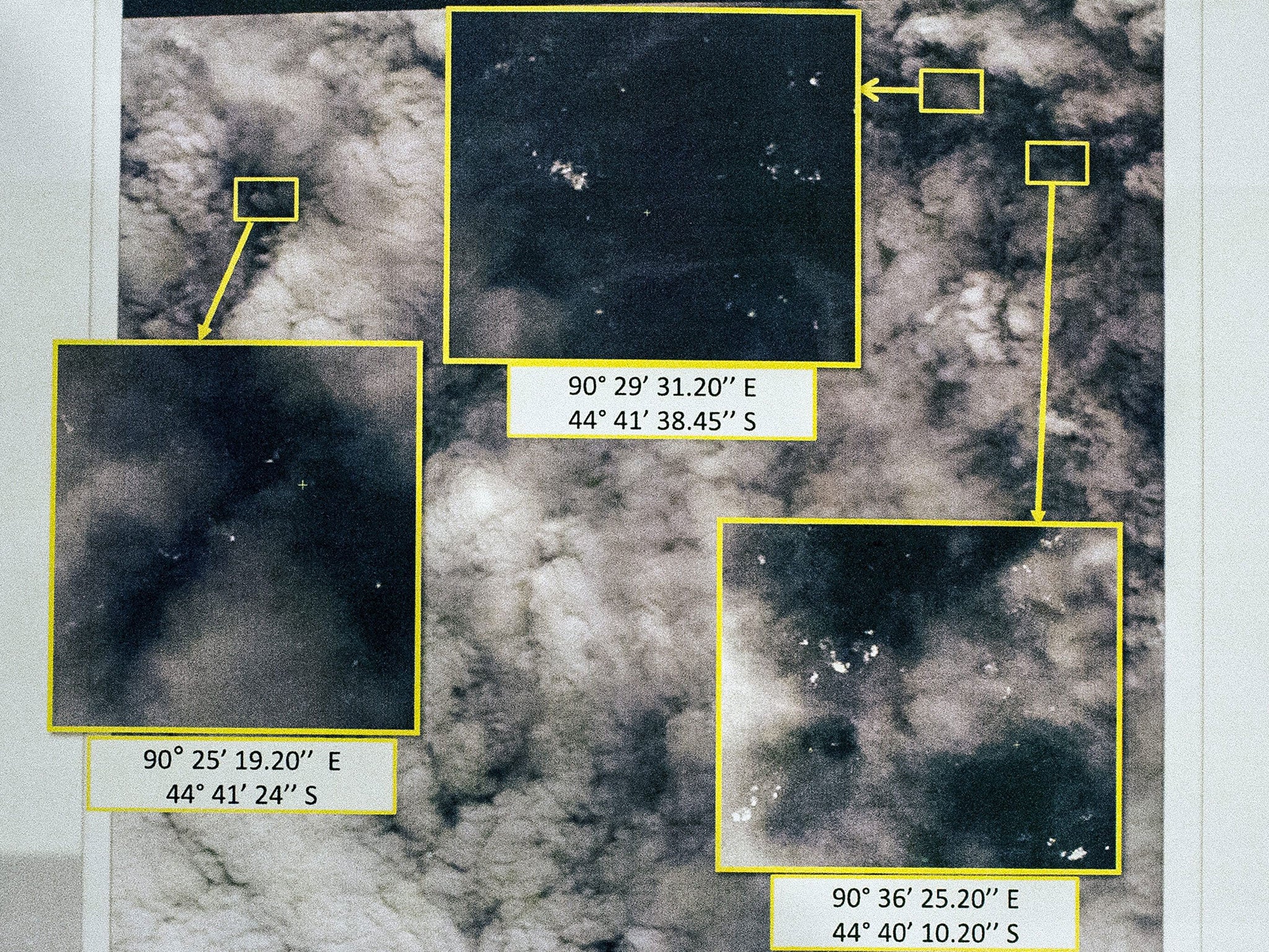 Satellite images showing locations of potential objects related to the search of Malaysia Airlines flight MH370 