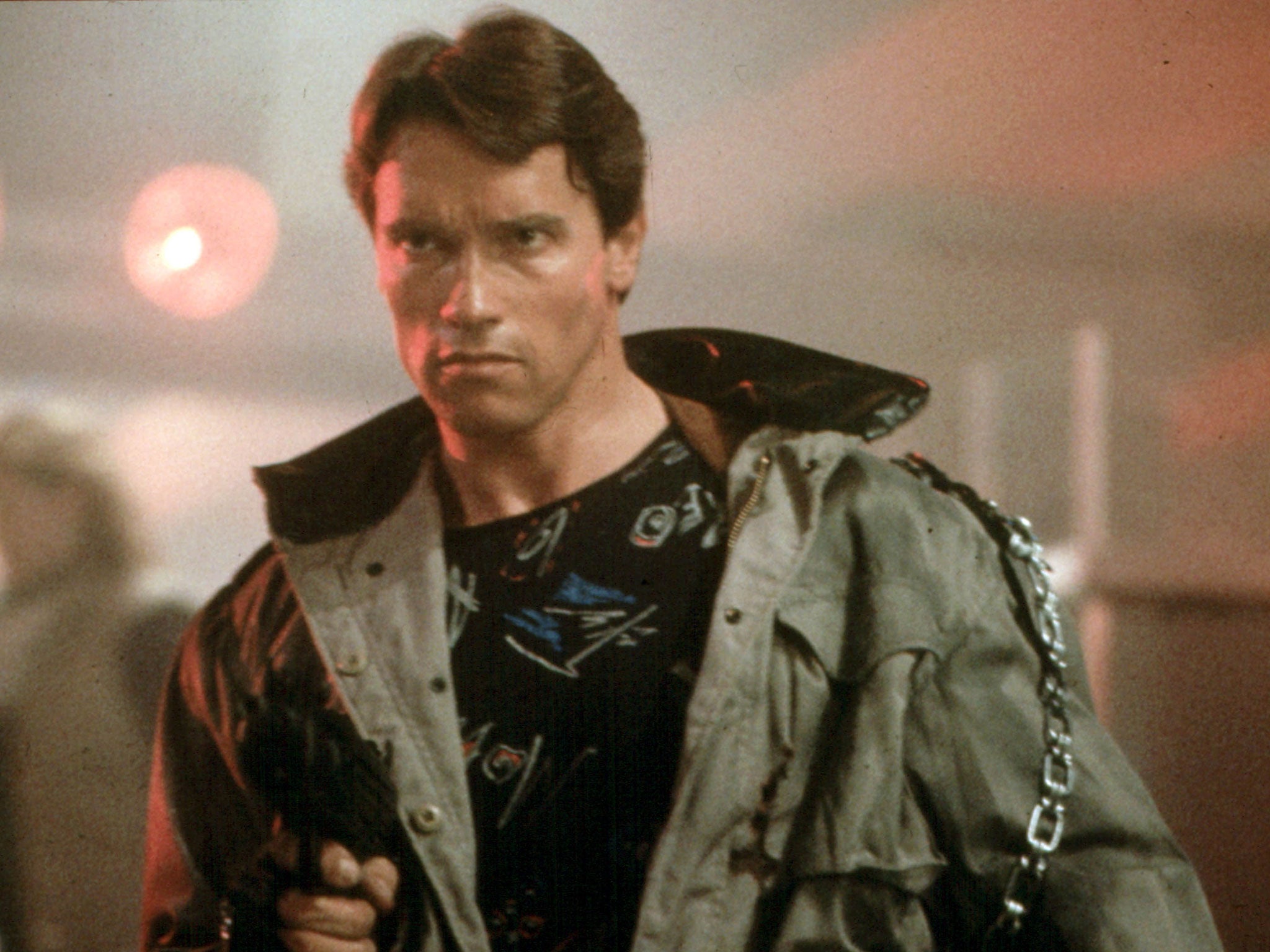 Arnold Schwarzenegger as a cyborg assassin in The Terminator