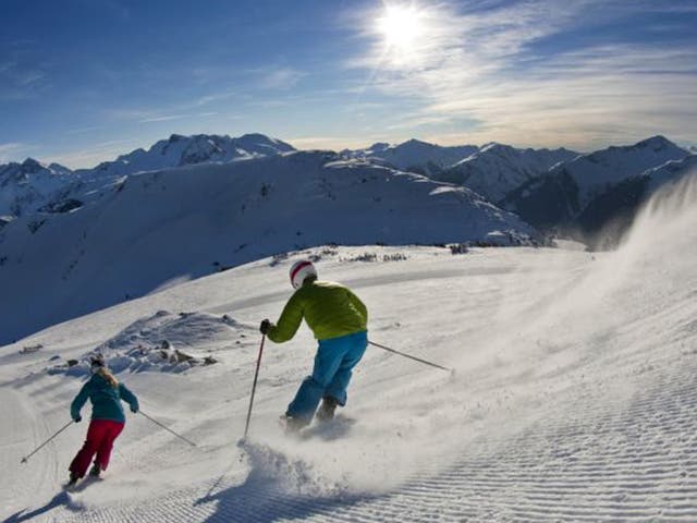 Skiing freshly groomed pistes in Whistler-Blackcomb