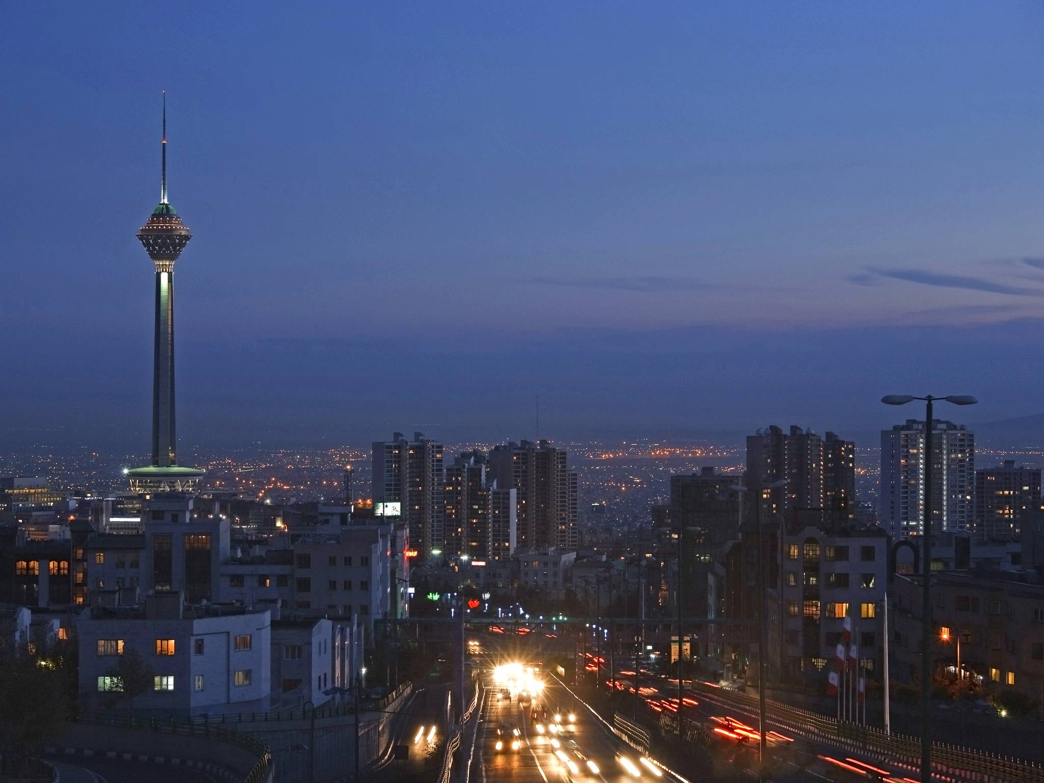 Tehran at night. Despite the ban on alcohol, drinking in Iran is widespread