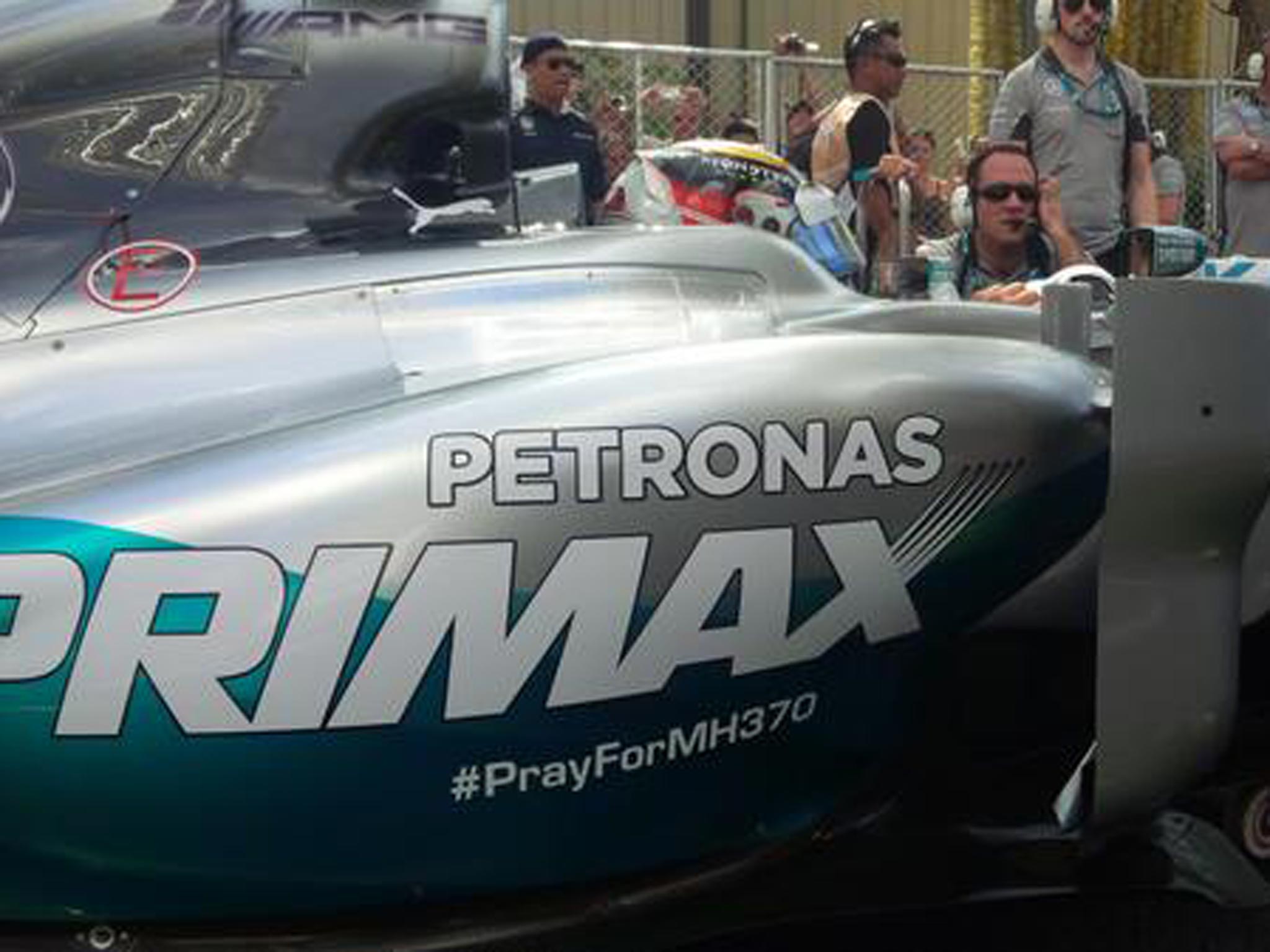 Mercedes ran a tribute to the Malaysian Airlines flight MH370 that is believed to have crashed into the Indian Ocean