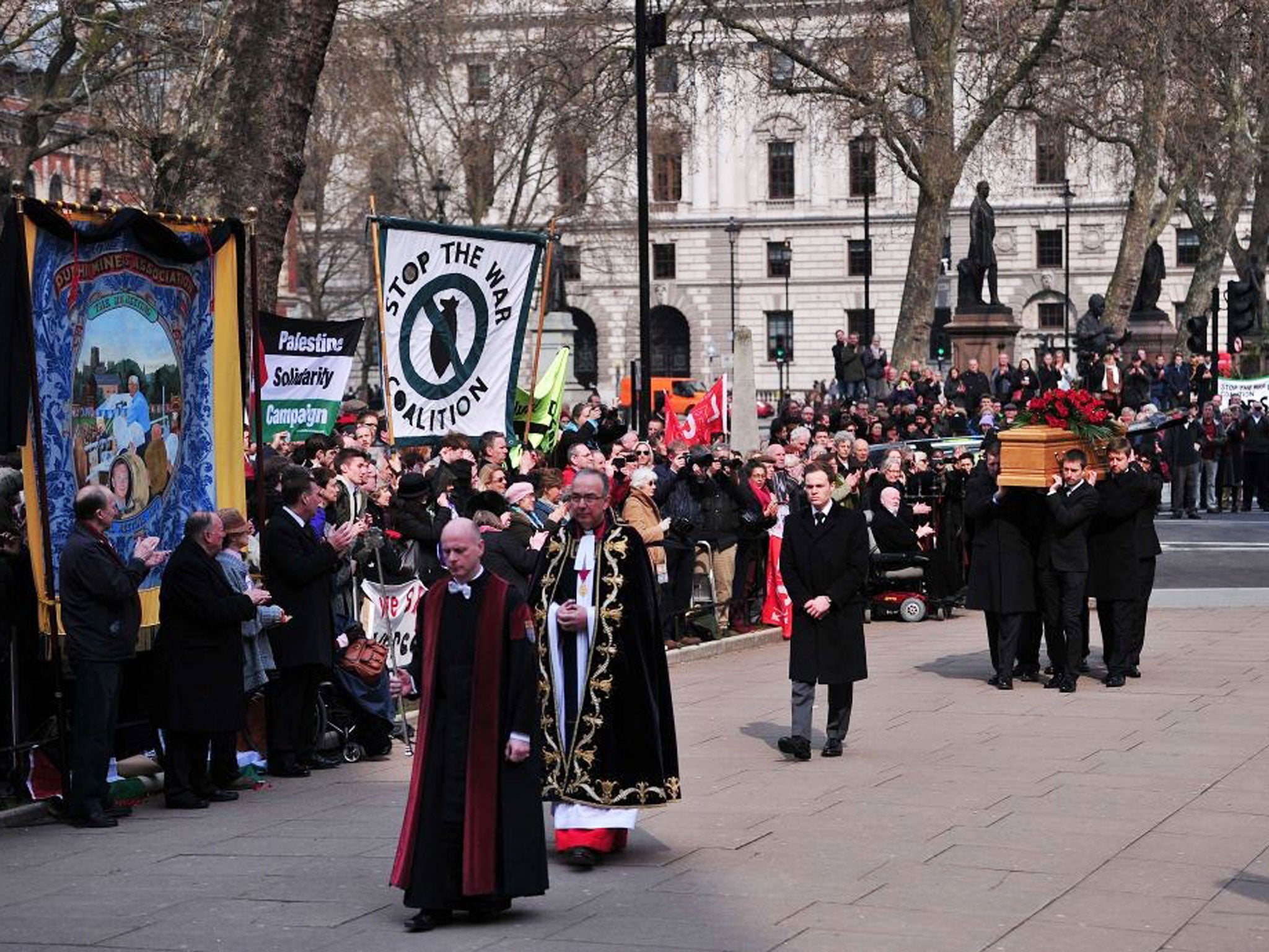 Final farewell: Benn's coffin in carried into St Margaret's church