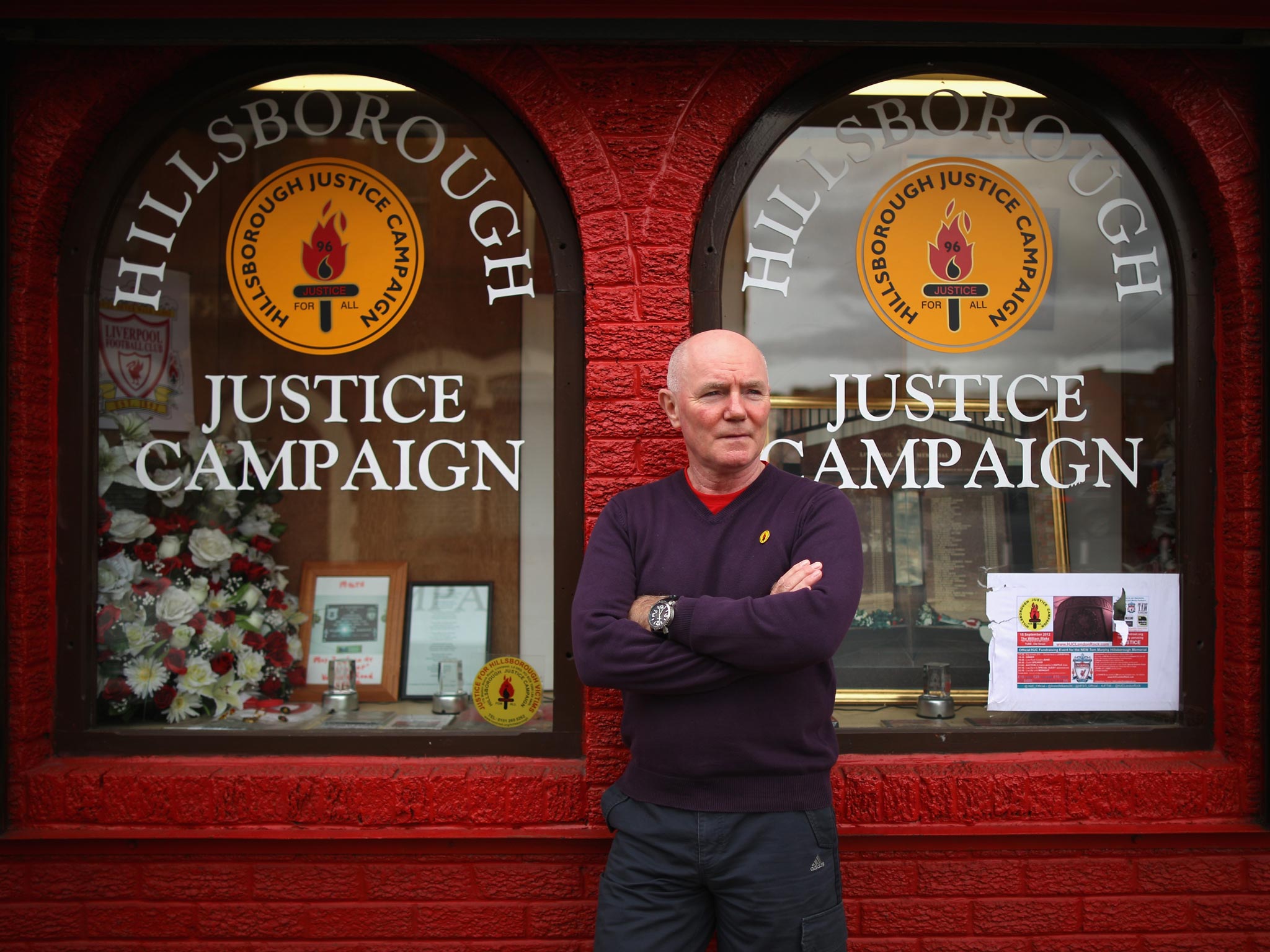 Steve Kelly, who lost his brother, Michael, in the tragedy, outside the Hillsborough Justice Campaign headquarters near Anfield Stadium, home of Liverpool FC