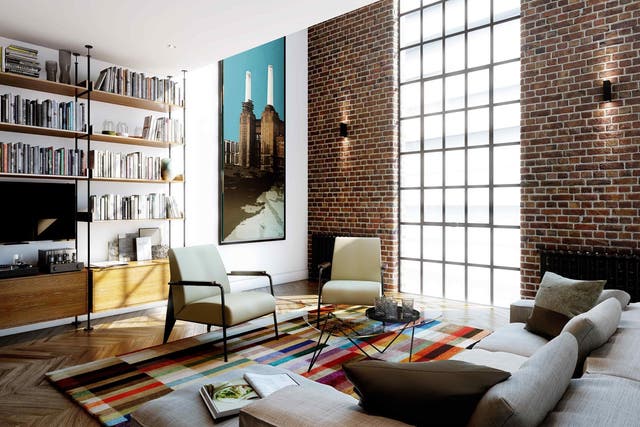 An artist's impression of an apartment living room at the Battersea Power Station 