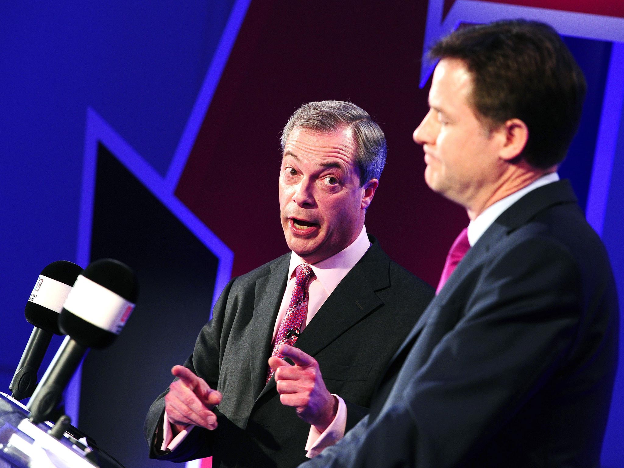 Nick Clegg and Nigel Farage take part in a debate over Britain's future in the European Union in London last week