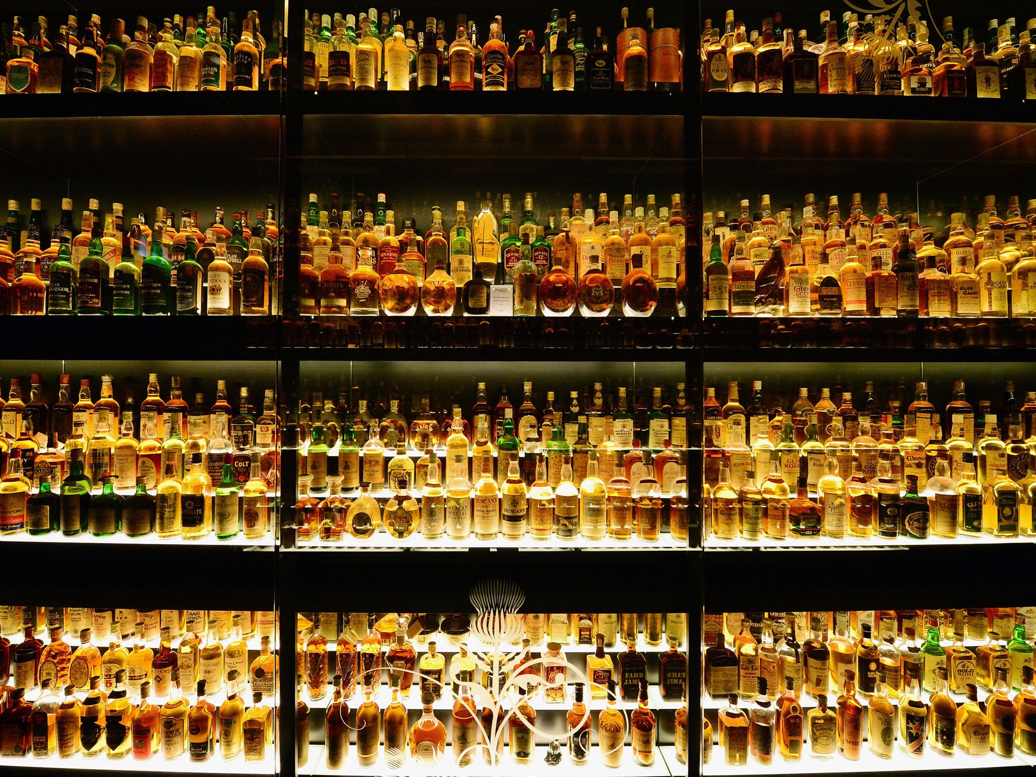Bottles of whisky on display in the Diageo Claive Vidiz Collection