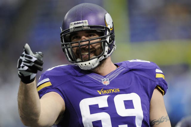 Jared Allen #69 of the Minnesota Vikings looks on before the game against the Detroit Lions on December 29, 2013