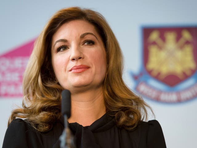 <p>Karren Brady stands by her manager after negative crowd reaction</p>