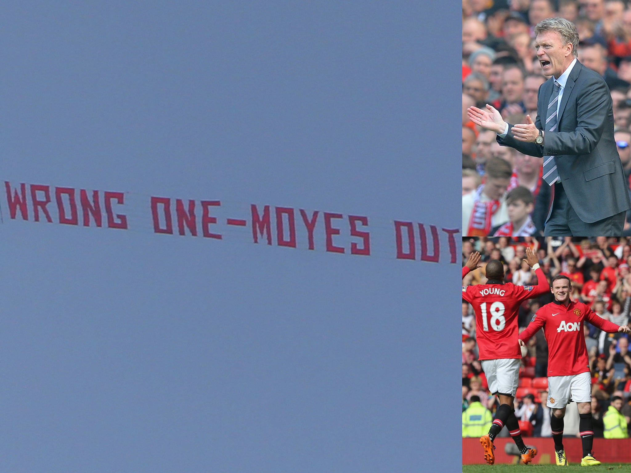 A plane flies over Old Trafford calling for David Moyes to be sacked