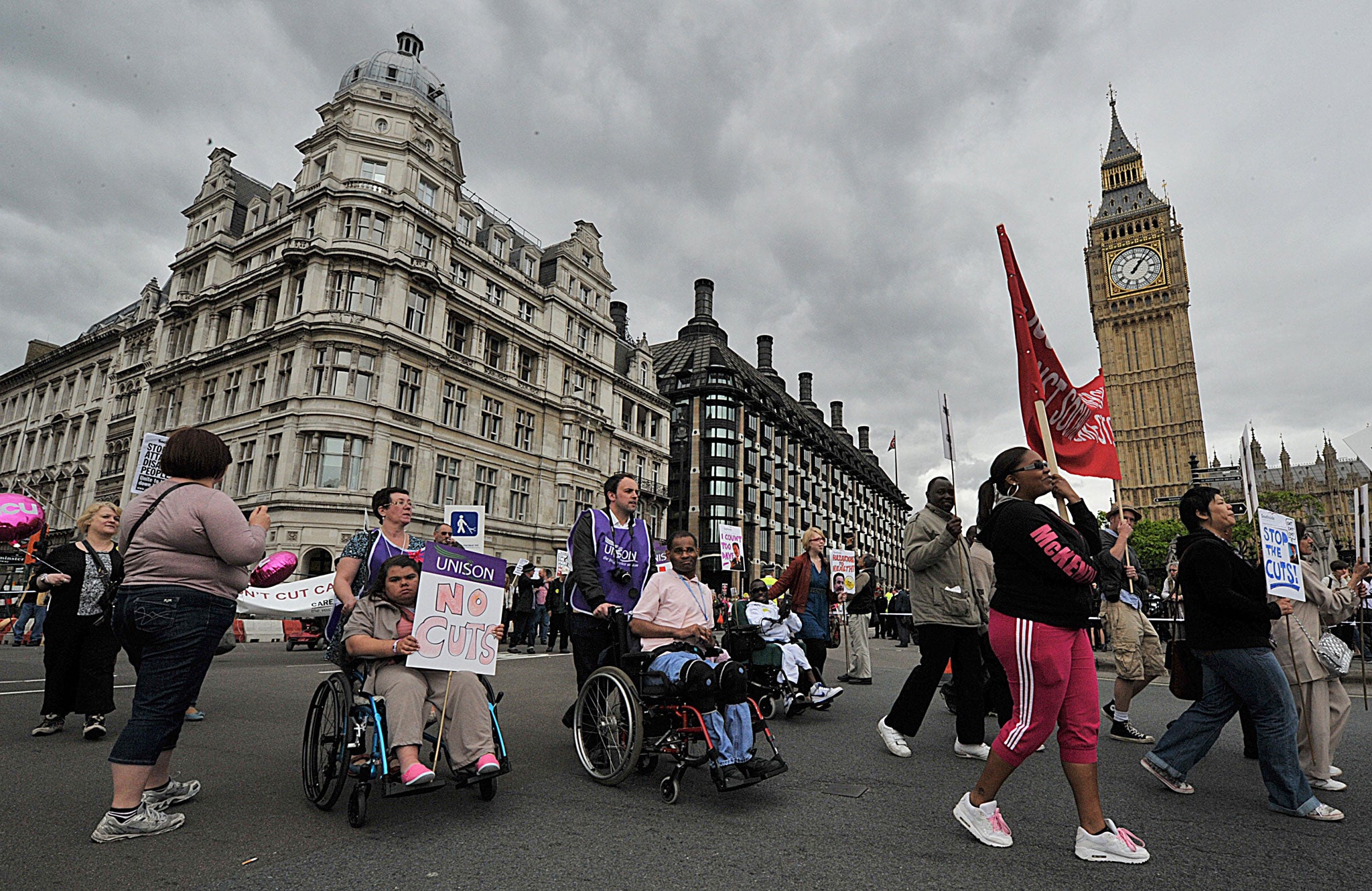 Protests in London over changes to disability benefits in 2013