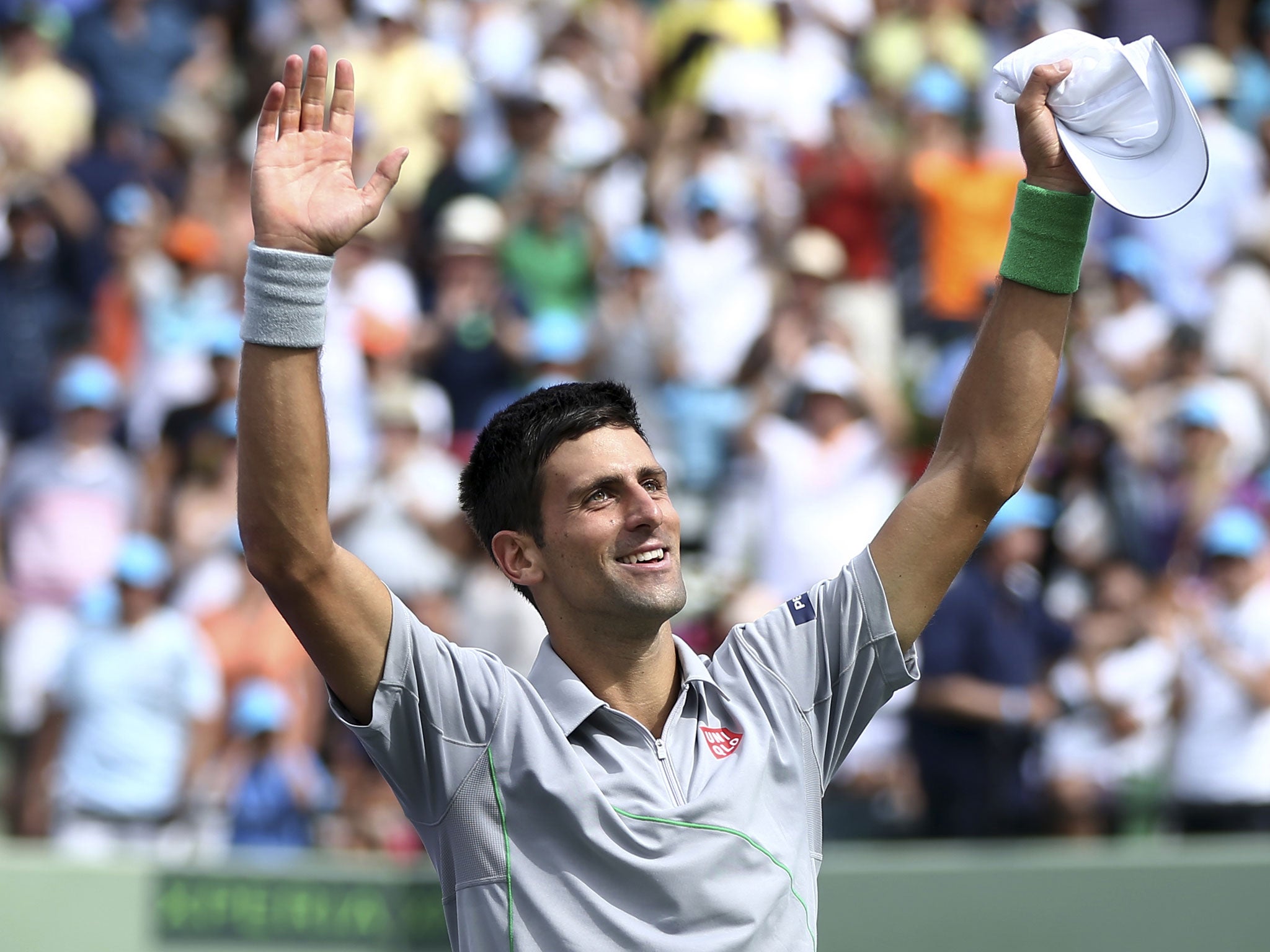 Novak Djokovic enjoys the moment after his 6-3, 6-3 win in the Miami Masters final