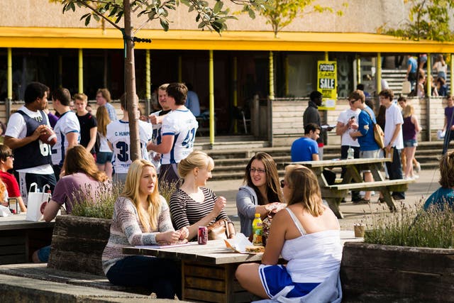 Aberystwyth University undergraduate students, pictured, on campus