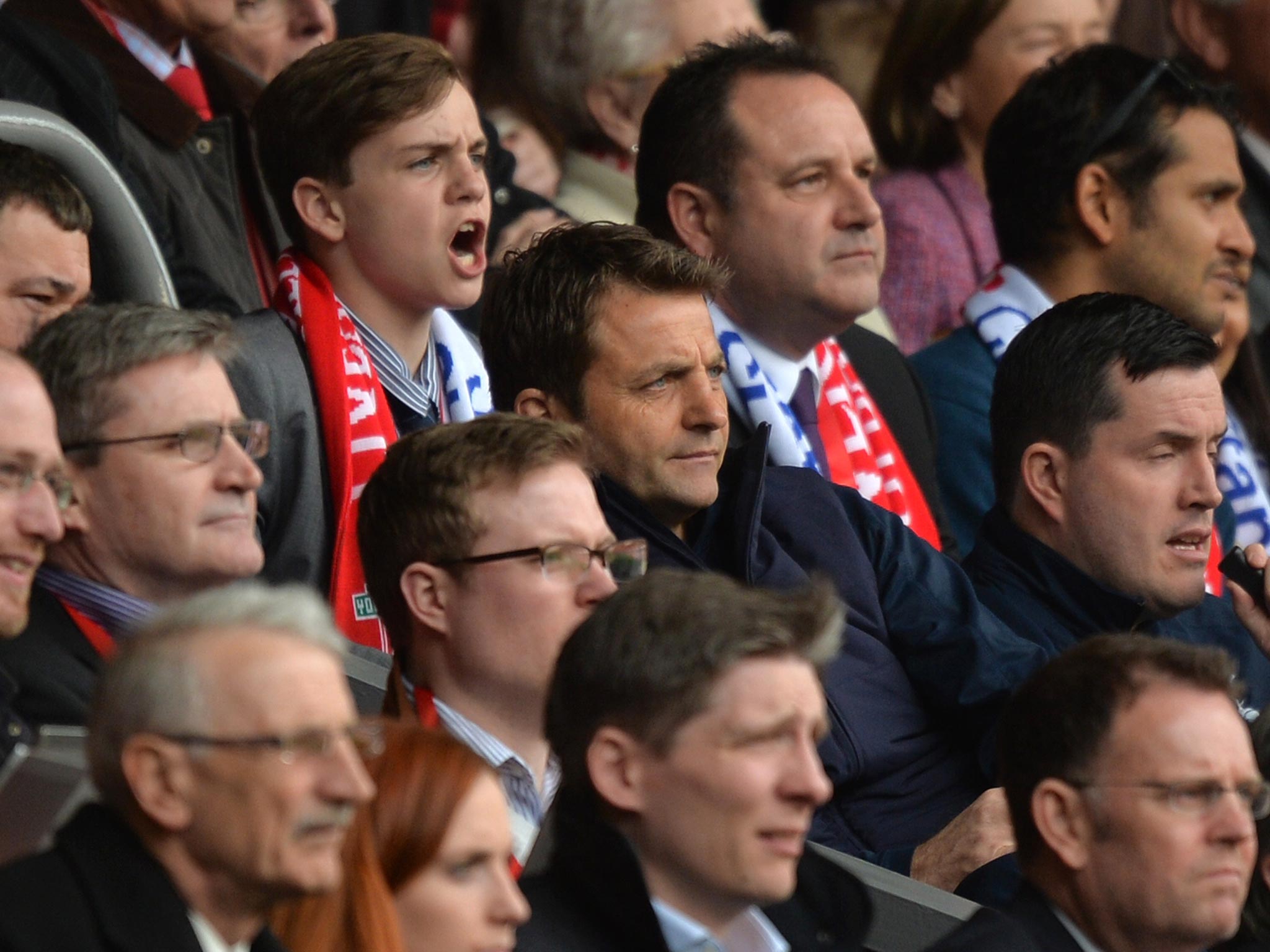 Tim Sherwood watches Tottenham's 4-0 defeat to Liverpool from the stands
