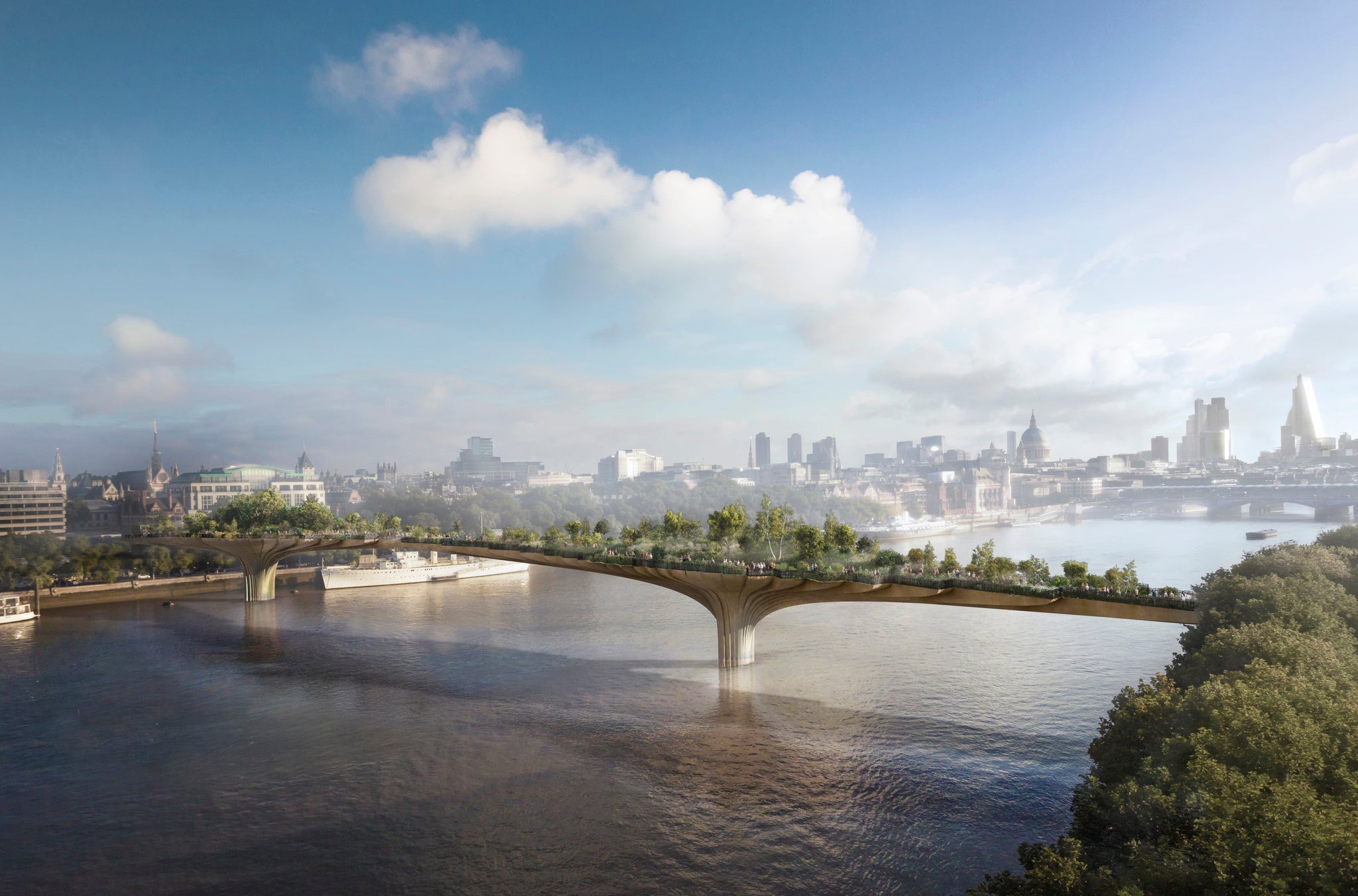 A digital rendering of the planned garden bridge across the River Thames