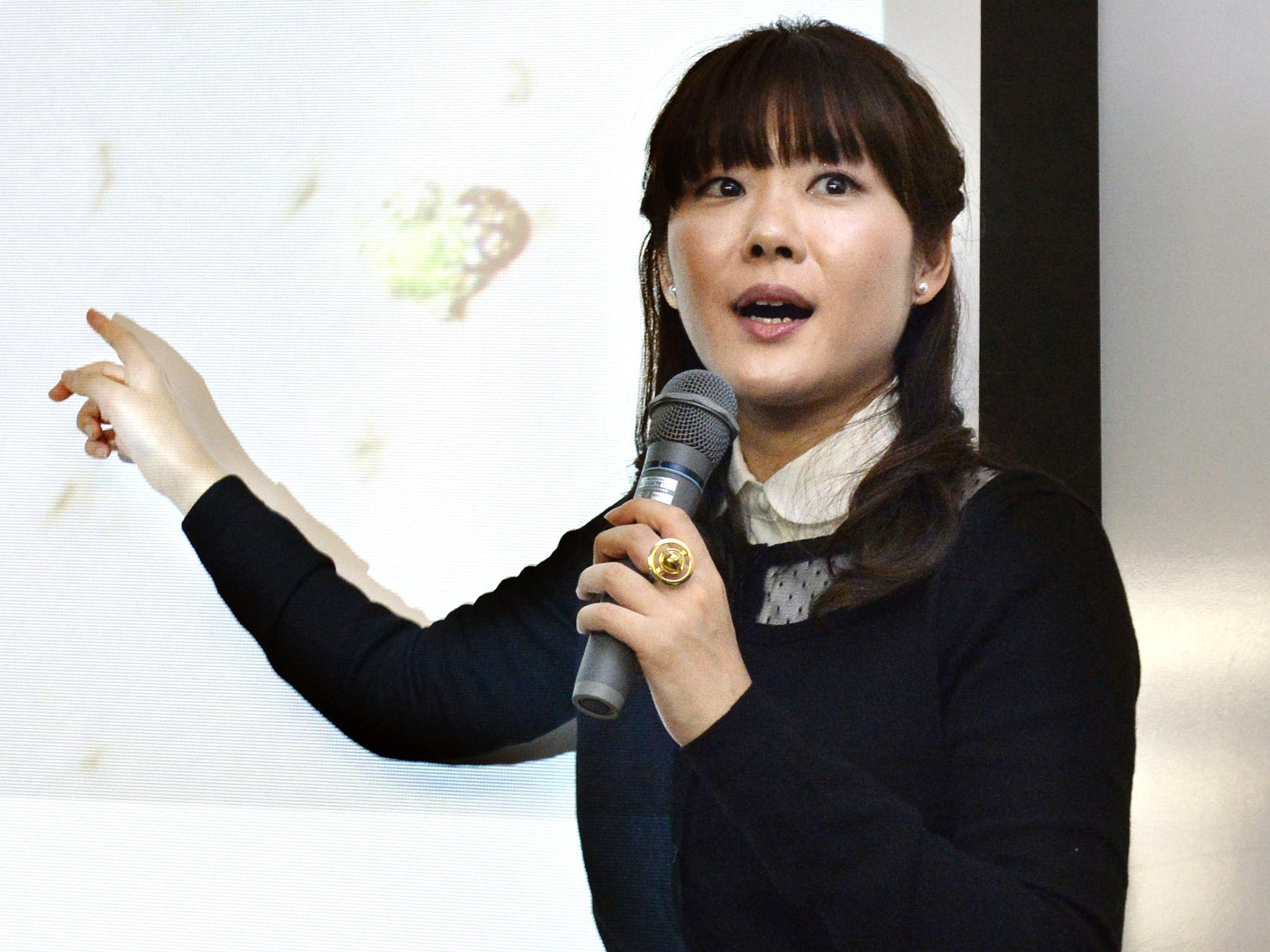 Haruko Obokata speaking about her research paper earlier this year