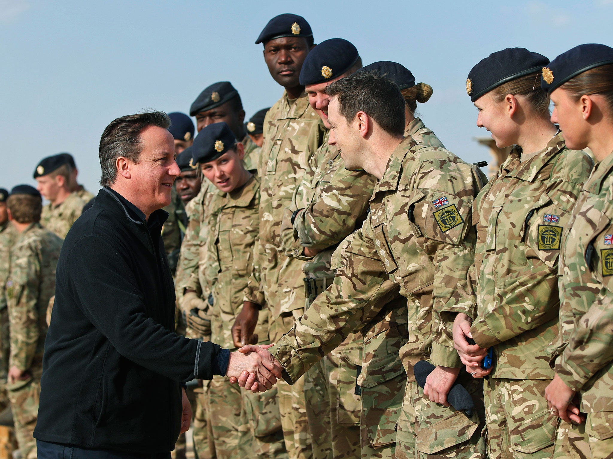 David Cameron meets British troops at Camp Bastion in December 2013