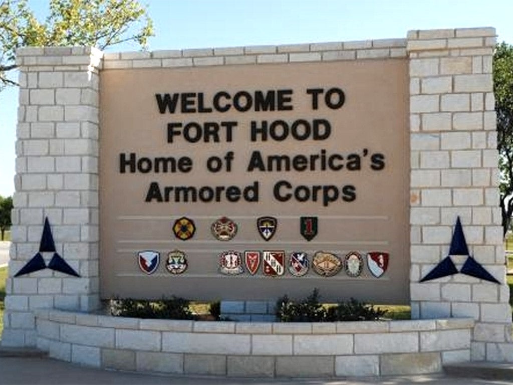 The main gate at the US Army post at Fort Hood, Texas