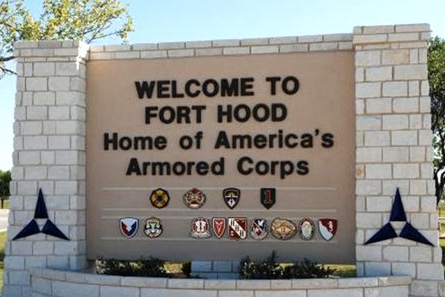 The main gate at the US Army post at Fort Hood, Texas