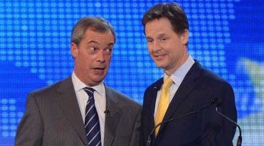 Nigel Farage and Nick Clegg after their EU debate