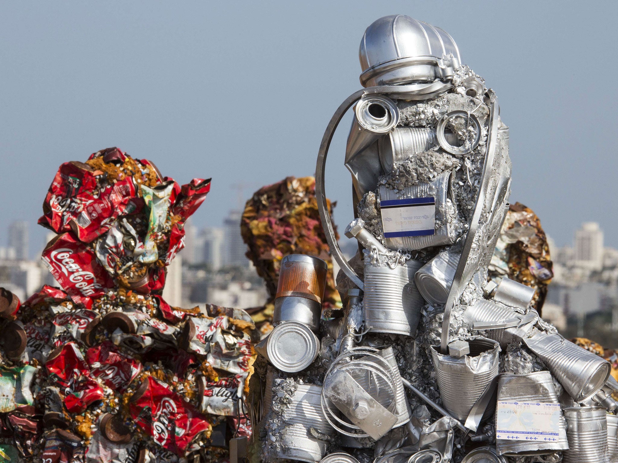 Sculptures made of waste material titled 'Trash People' by German Artist HA Schult in Ariel Sharon Park, in the suburbs of Tel Aviv