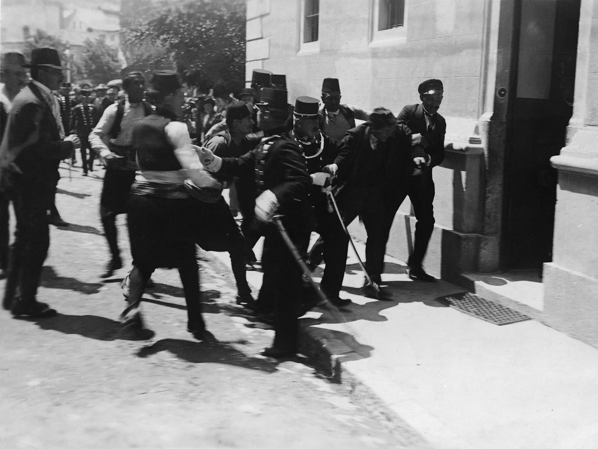 Arresting Princip's fellow conspirator Nedeljko Cabrinovic after a failed attempt to kill the Archduke on the same day