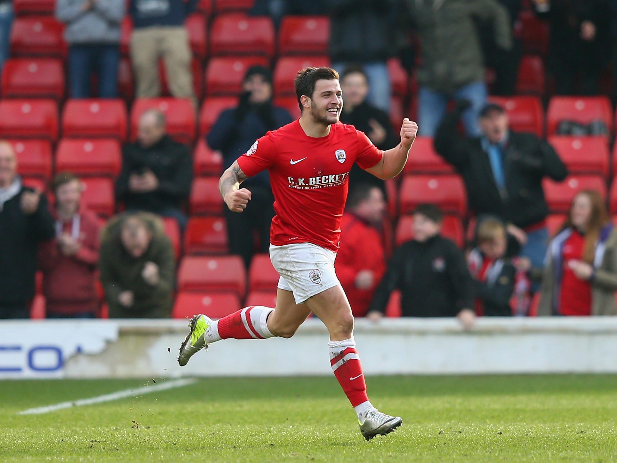 Dale Jennings scores his first goal for Barnsley, against Nottingham Forest early last month