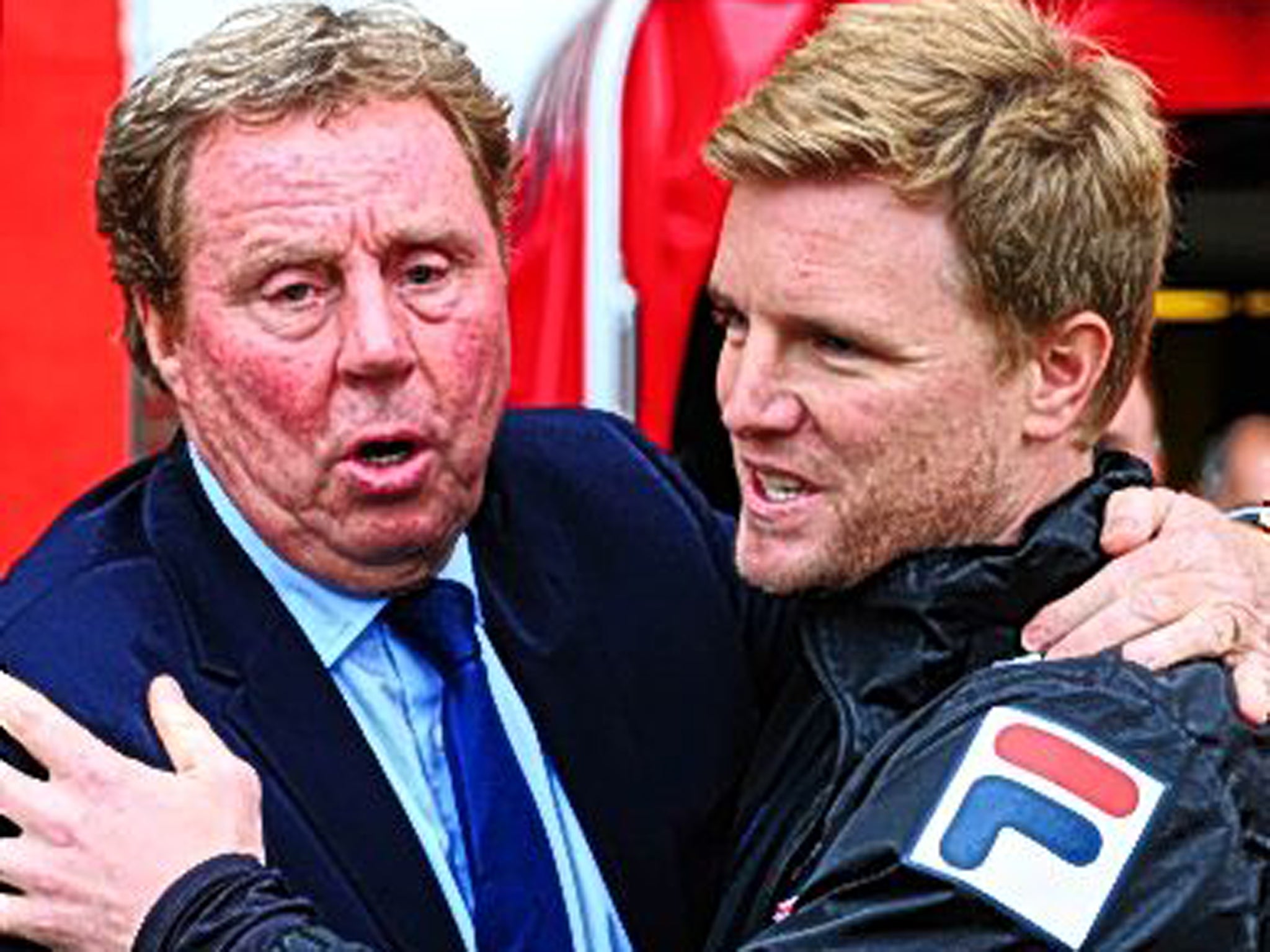 Huggy pair: Harry Redknapp embraces Bournemouth manager Eddie Howe