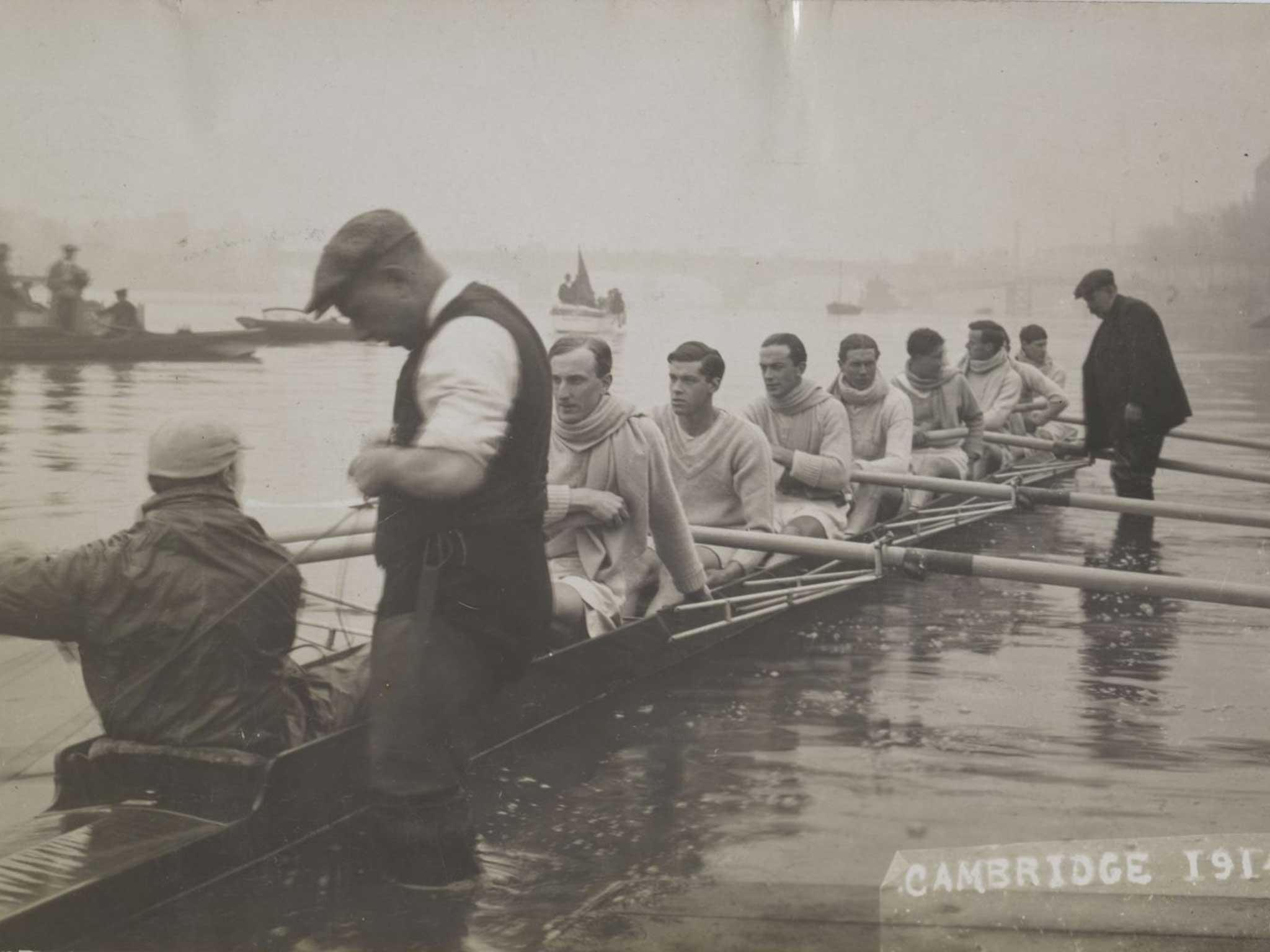 Troubled waters: The Cambridge eight included John Andrew Ritson (fourth from cox)
