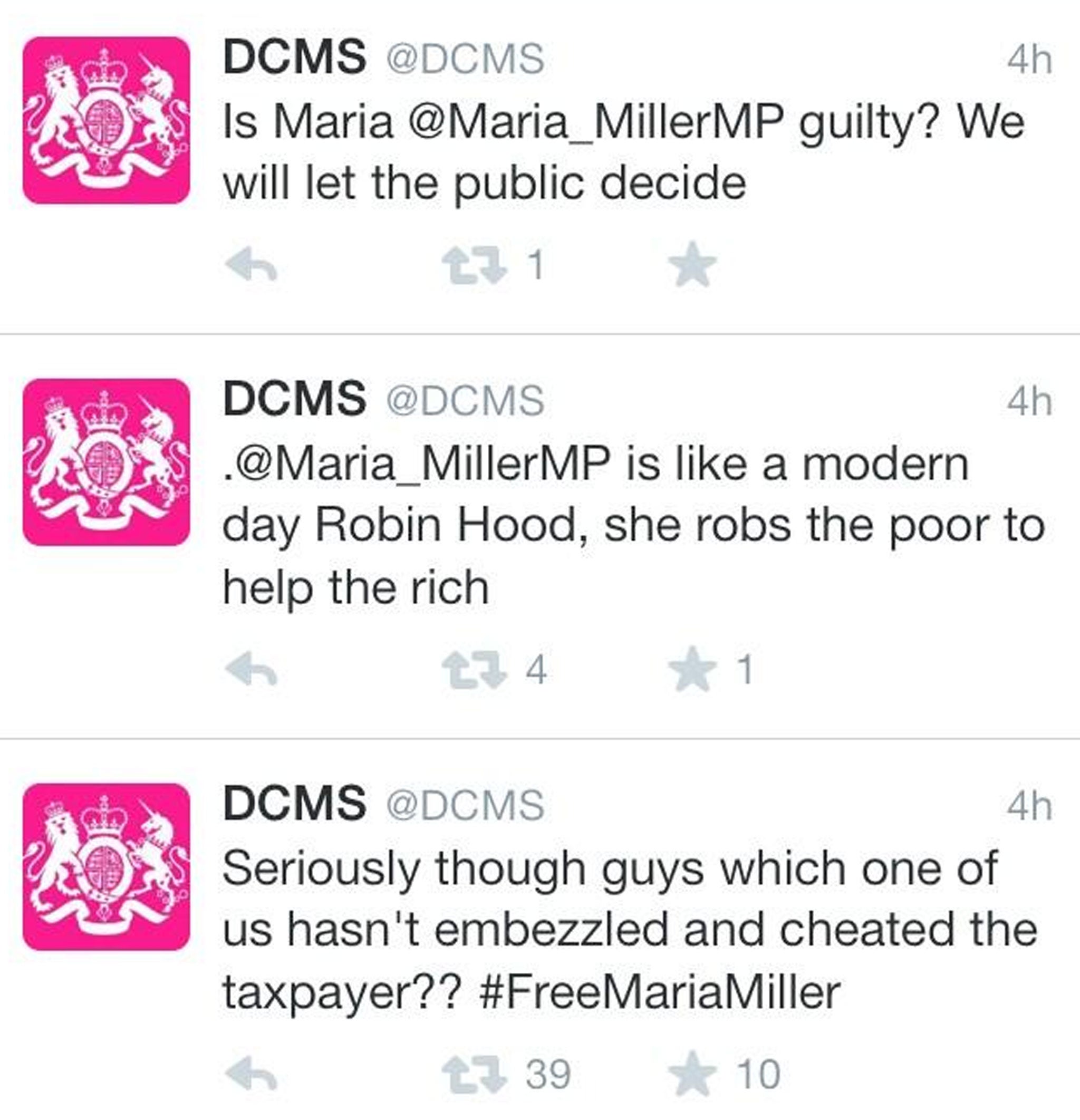 The series of tweets posted from the DCMS account on Saturday evening